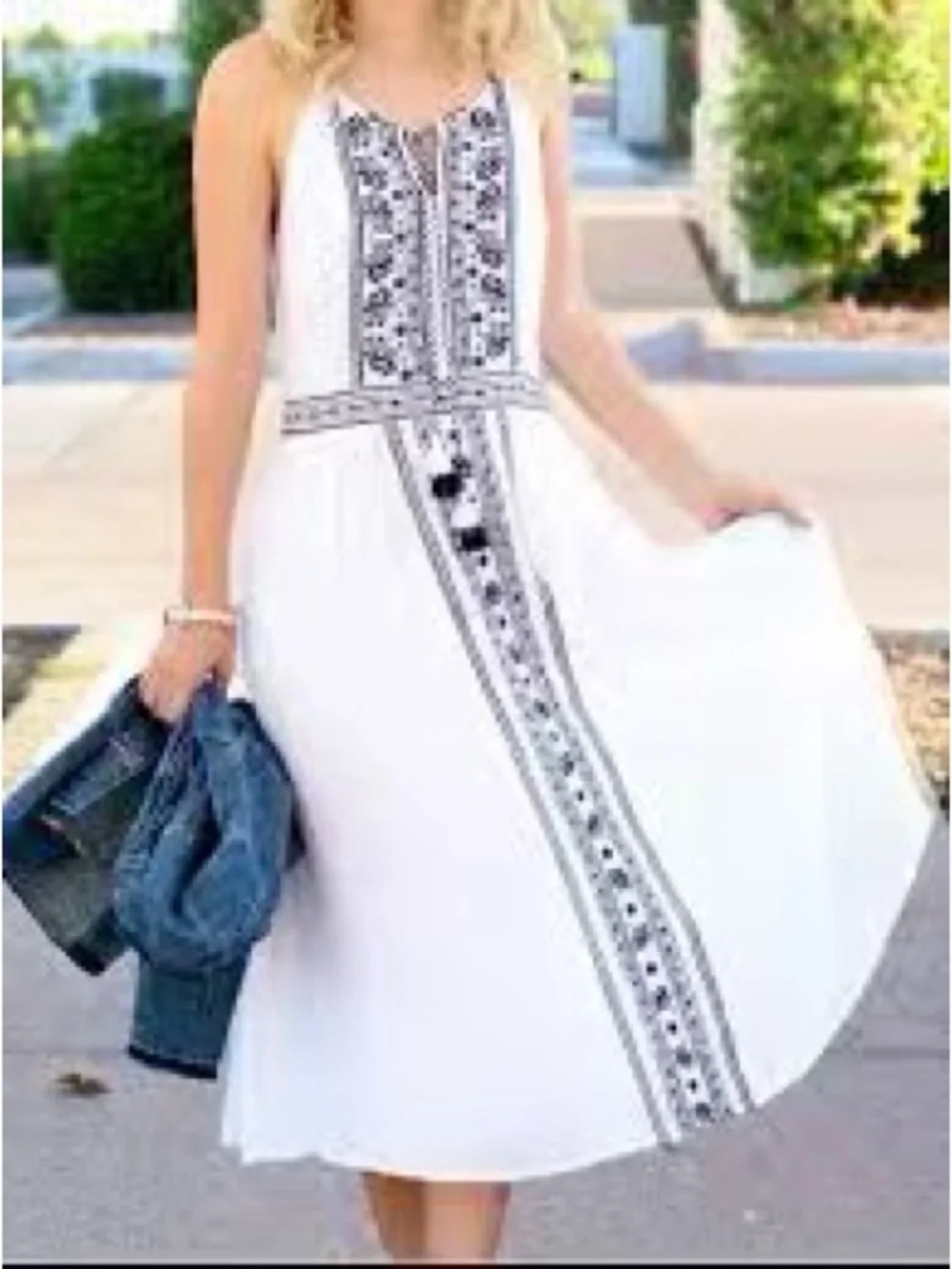 Abercrombie & Fitch White Maxi Dress with Black Floral Embroidery